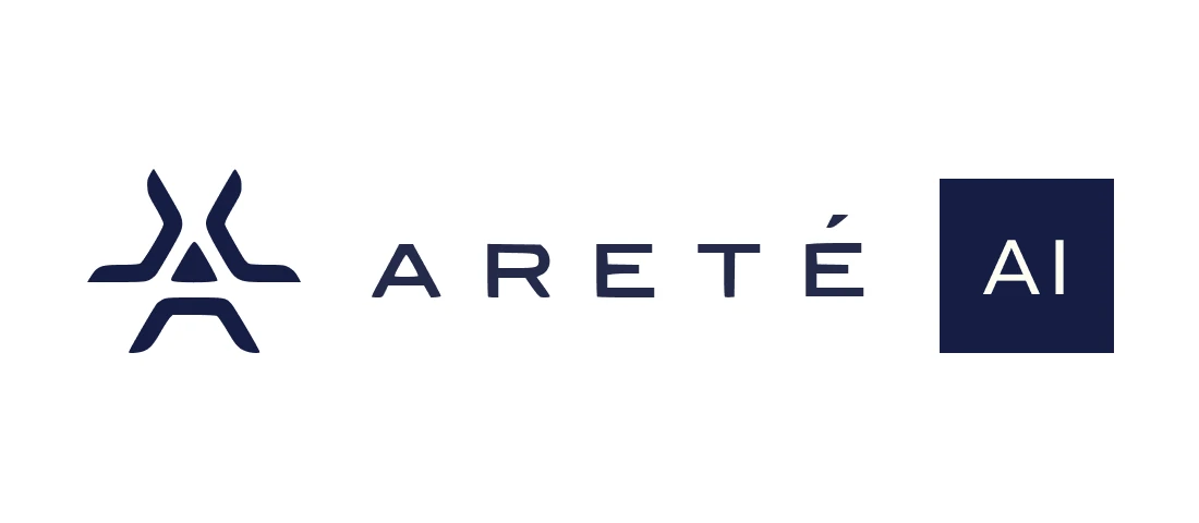 Concept 1: the Areté symbol and wordmark with a solid midnight AI block