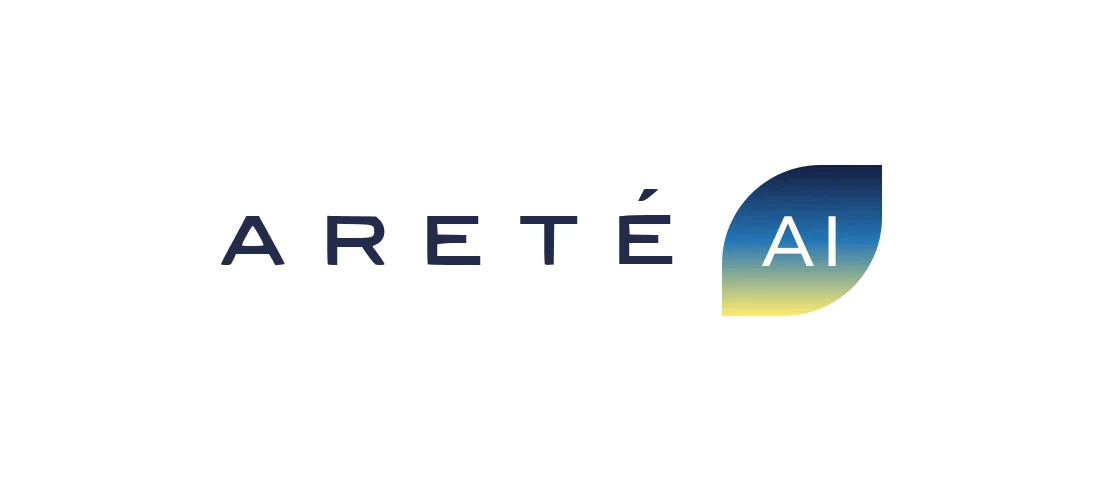 Concept 2: the Areté wordmark with a leaf-shaped gradient AI tile