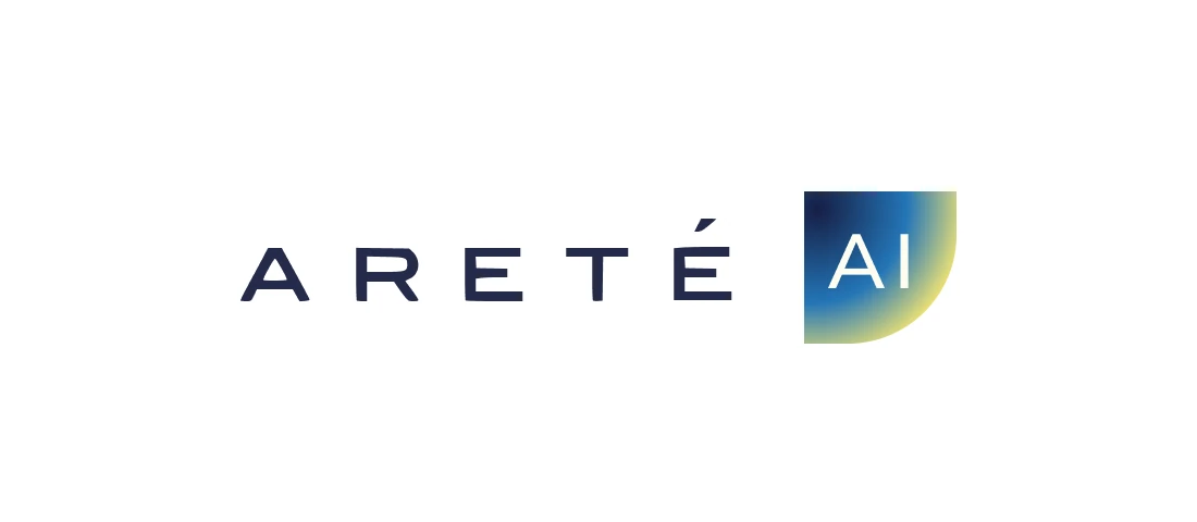 Concept 3: the Areté wordmark with a compact quarter-round gradient AI tile