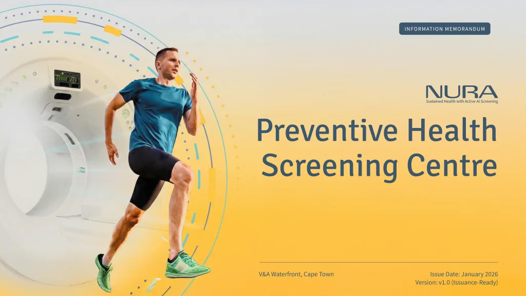 NURA information memorandum — warm cover: runner beside a health scanner on a golden gradient