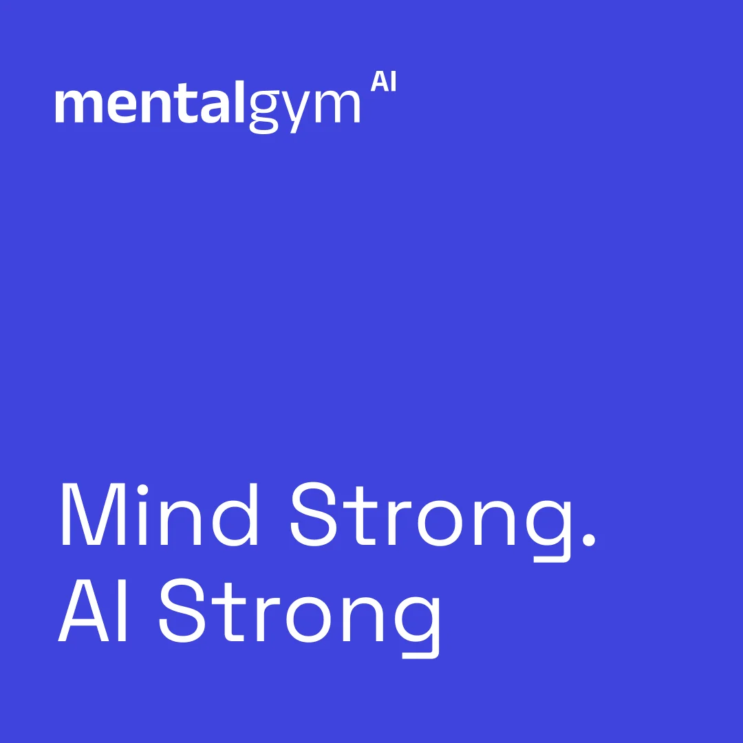 Social post: Mind Strong. AI Strong in white on electric blue