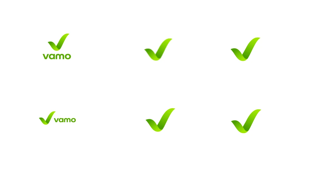Vamo logo variants — primary, icon-only, and app icon marks